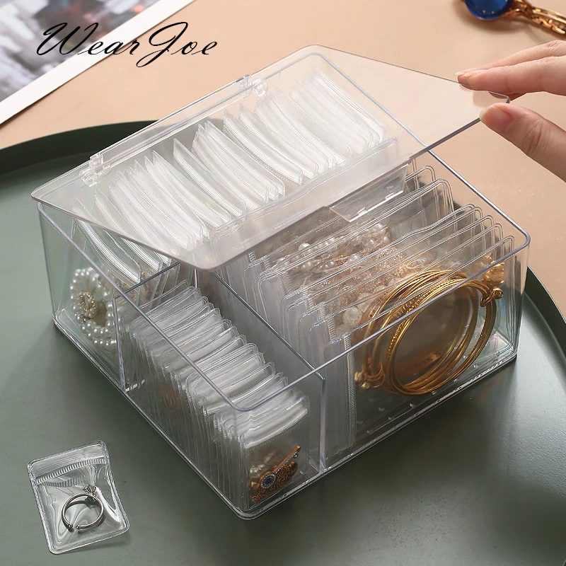 Anti-oxidation Jewelry Storage Bag Desktop Drawer Organizer Transparent Necklace Bracelet Ring Holder Pouch Earring Display Case transparent jewelry storage book necklace earring anti oxidation display case desktop drawer ring holder packaging box bags