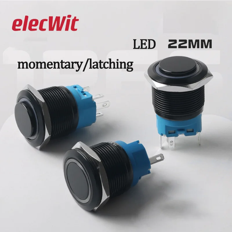 

5pcs 22mm Metal Button Oxidized Black With LED High Head self-resetting Self-locking Welding Pin Power Switch