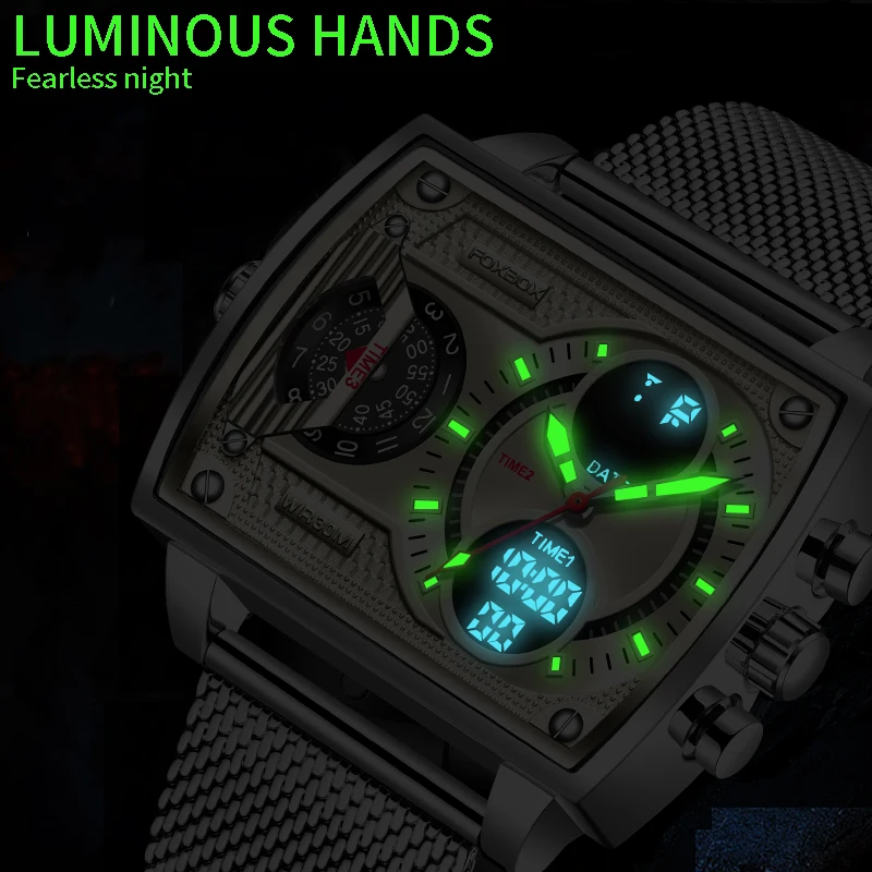Top Brand FOXBOX Men Watches Square Quartz Watch Watch For Men Waterproof Mesh Belt Strap Sport Clock Male Relogio Masculino
