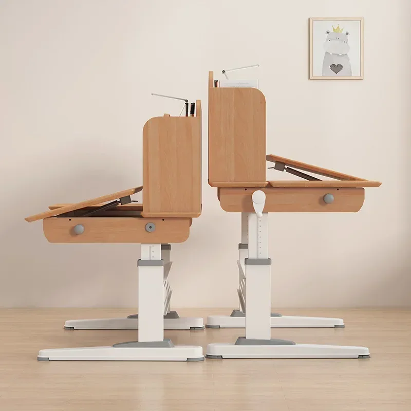 Household Wooden Student Desk Height Adjustable, Ergonomic Children School Writing Wooden Study Table