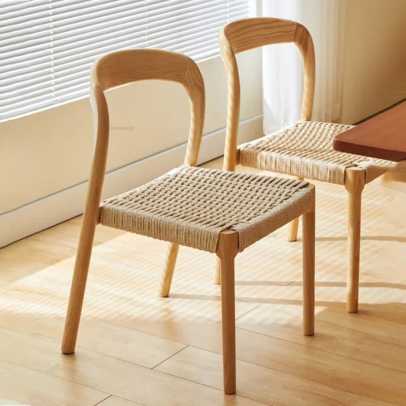 Nordic Restaurant Rope Dining Table Chairs Home Living Room Dining Chair Designer Home Furniture Creative Backrest Desk Chairs