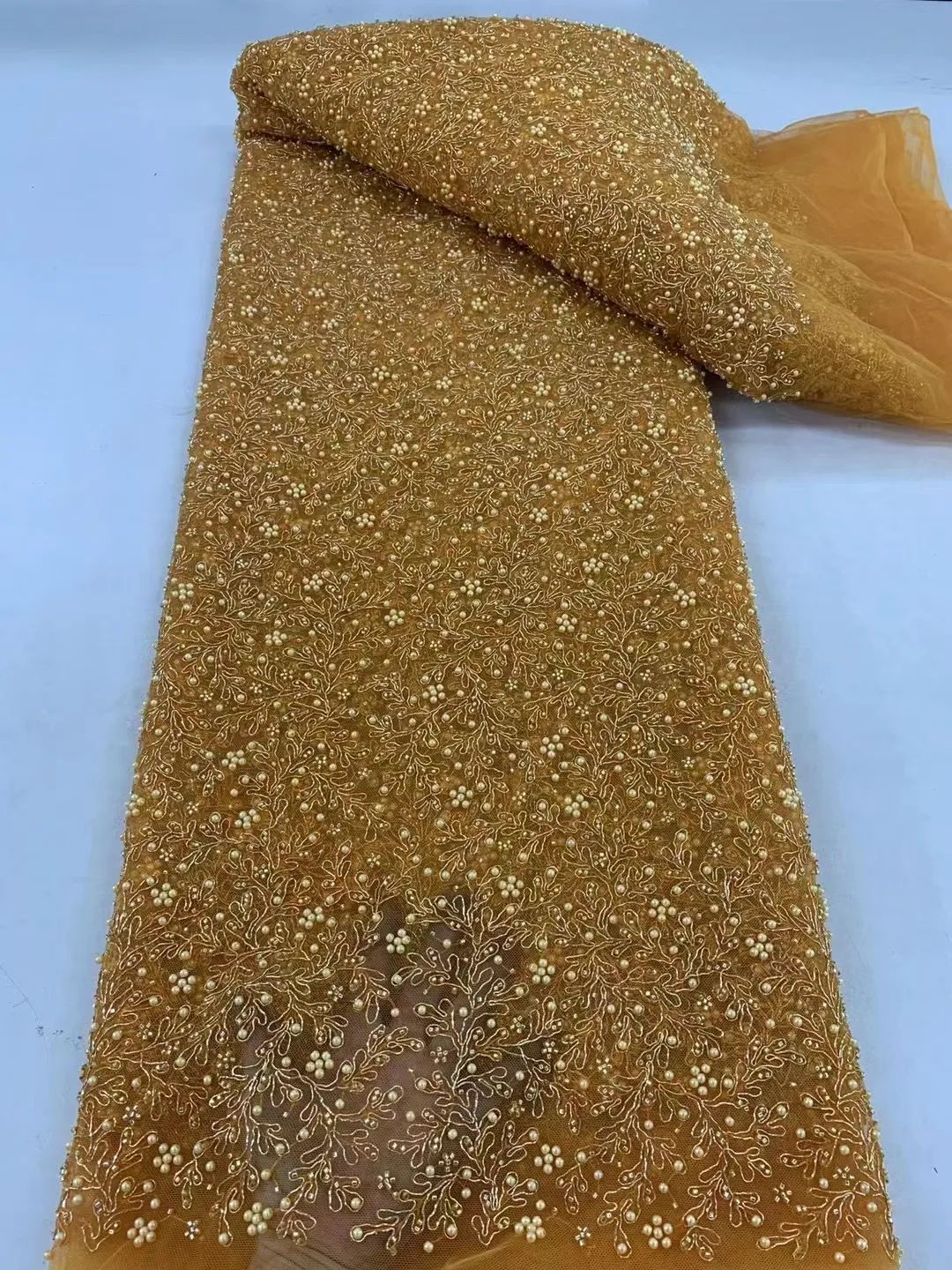 

Gold African Shinning Sequins Lace Fabric 2023 High Quality French Luxury Bead Tube Embroidered Nigerian Fabrics For Sew