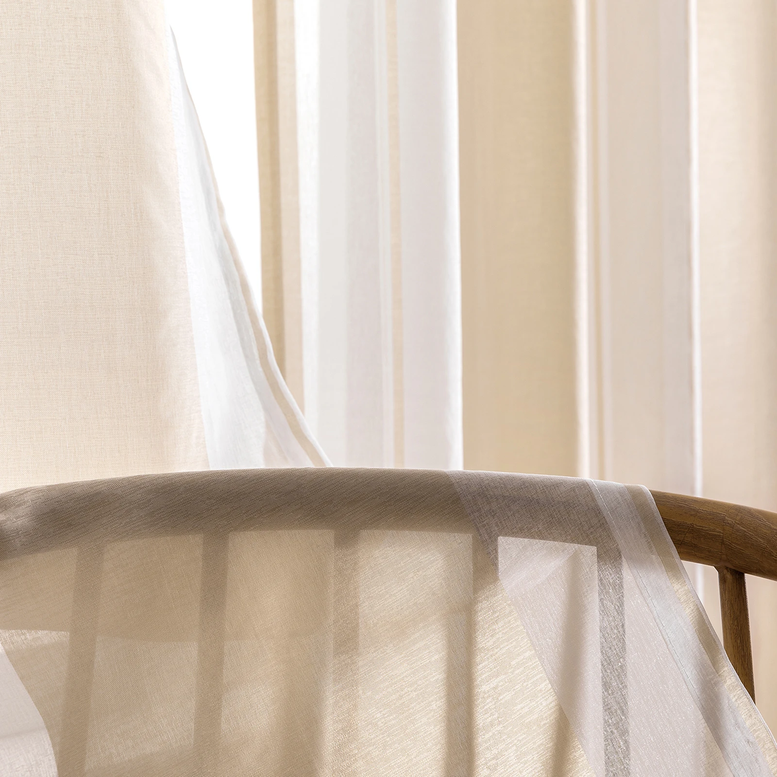 Striped Sheer Curtains | Soft Voile Fabric Semi Sheer Drapes - Eyelet Panels for Office & Home