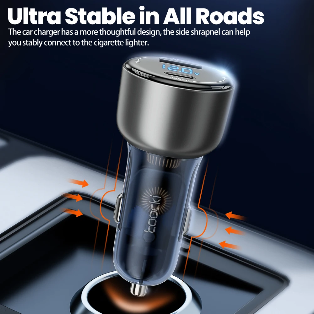 USB Car Charger 87.5W Type C Quick Charger For iPhone Xiaomi Samsung QC PD 3.0 LED Display Type C Car For Laptop