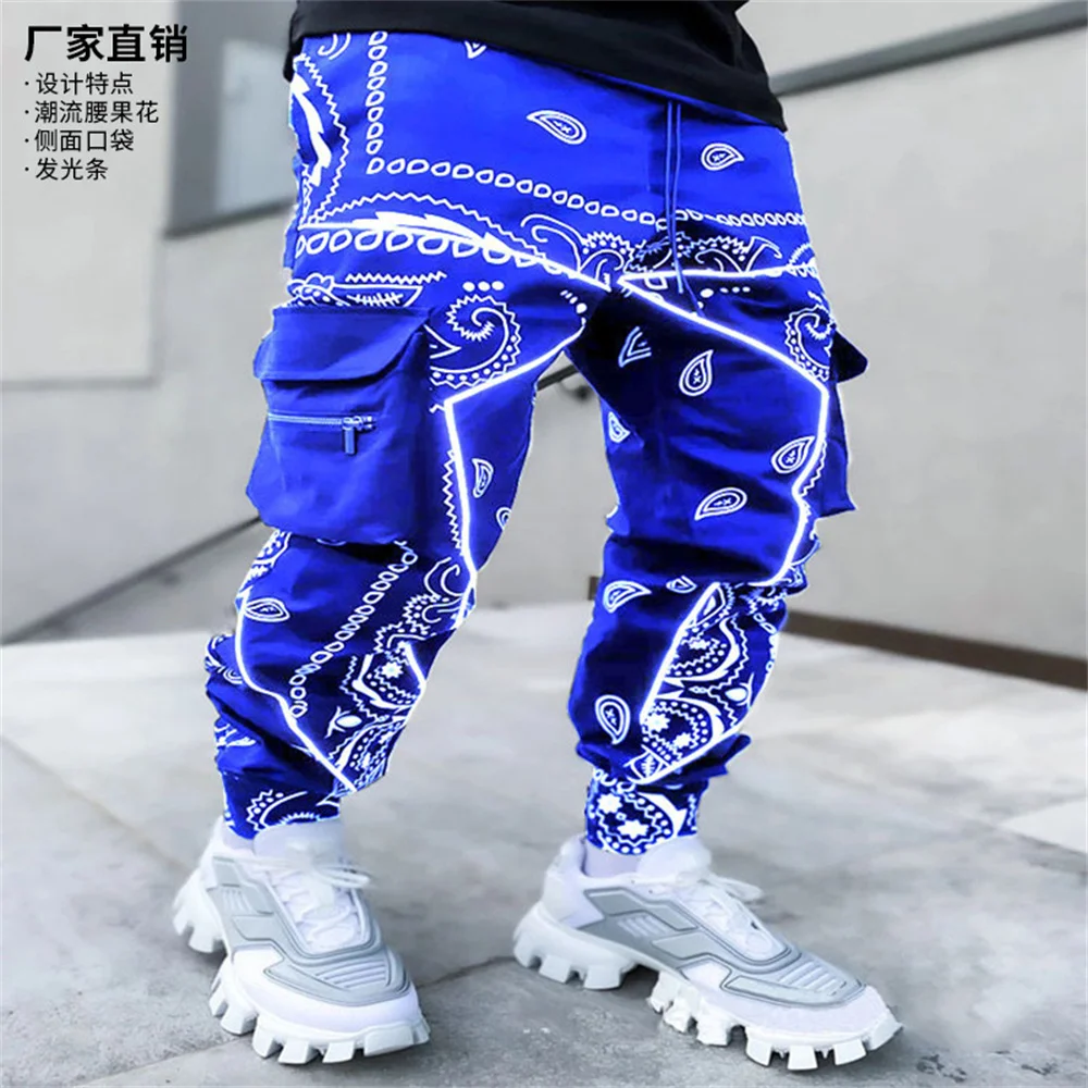 High quality men's pants cashew flower casual sports Haren pants loose high street multi-bag overalls Fashionable streetwear