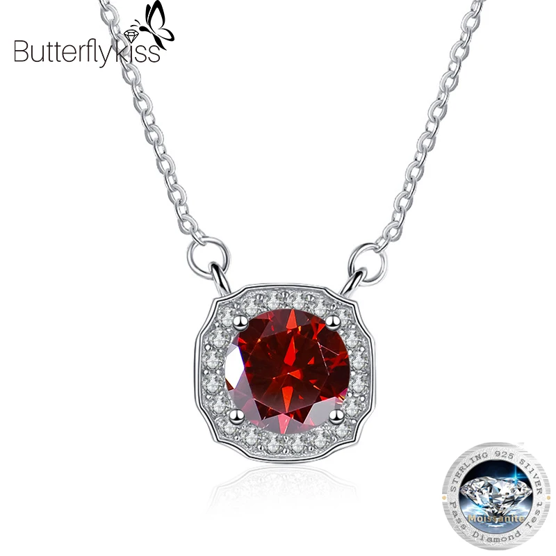

Butterflykiss 1Carat Moissanite S925 Sterling Silver Four Claws Simple Pendant Necklace Women's Top Quality Brand Jewelry Cерьги