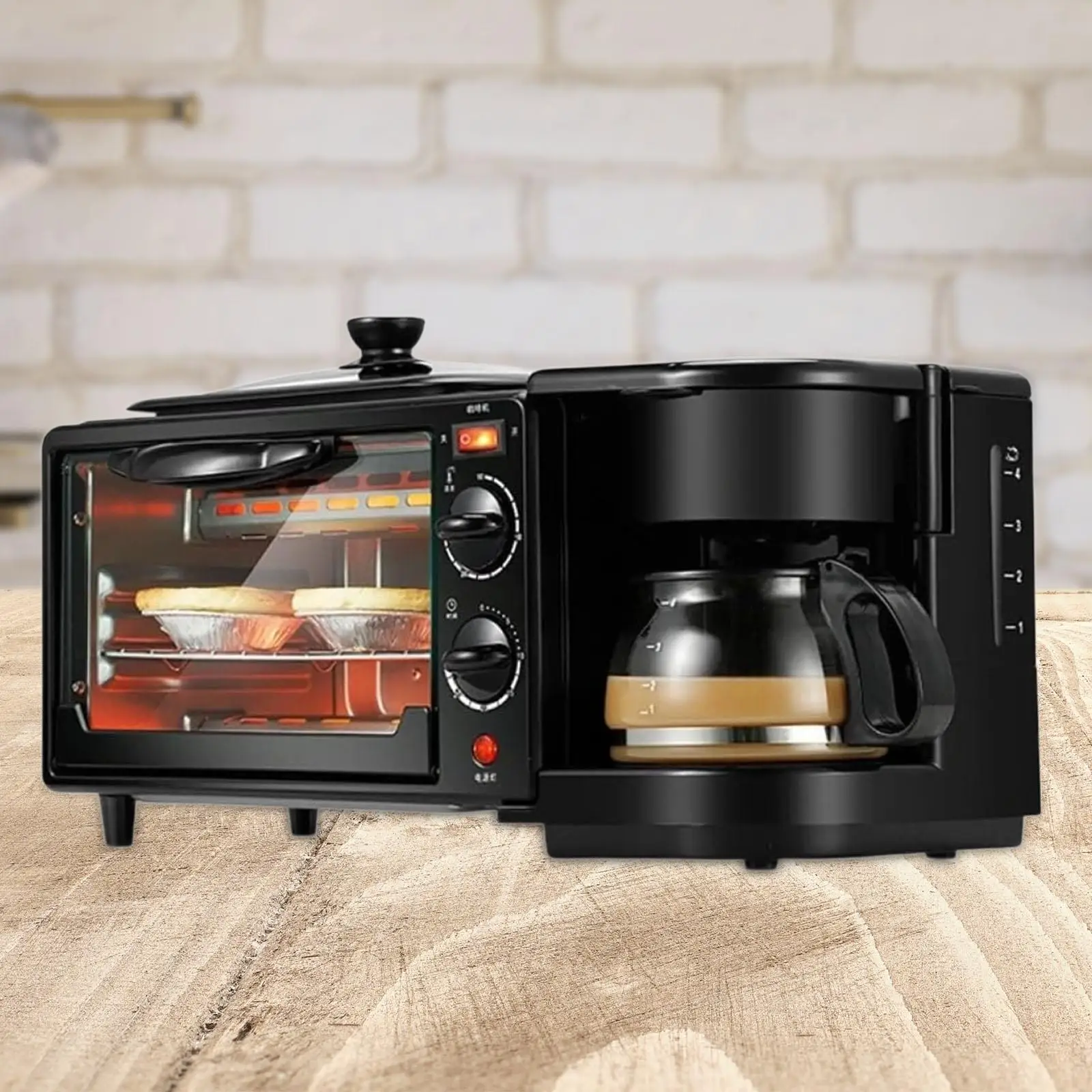 3 in 1 Breakfast Maker Multifunctional Toasters Oven with Timer with Glass Lid Oven Breakfast Maker for Bread Sandwich Egg