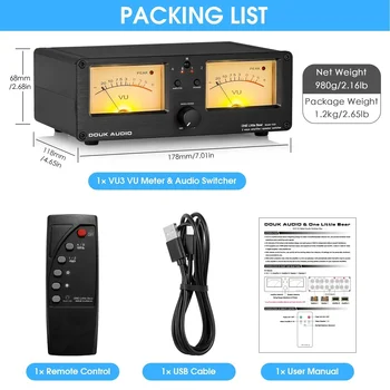 Nobsound Dual Analog VU Meter DB Panel Display 2-way Amplifier / Speaker Audio Switcher Box Selector Music Spectrum Visualizer 6