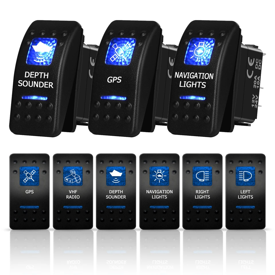 Rocker Switch Joinfworld 2-Pack Waterproof Es - 12V/24V Blue LED ON/OFF ...