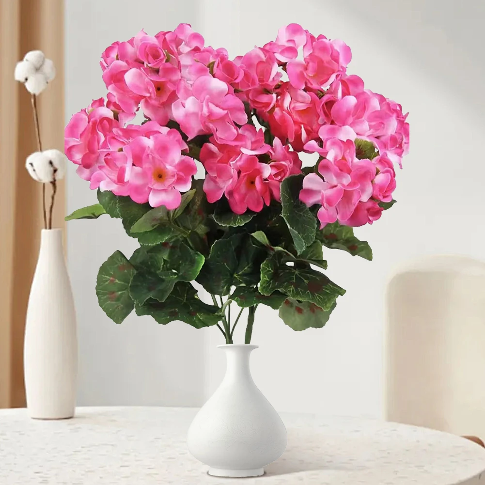 2 Pcs 12.6inch Artificial Geraniums Flowers No Upkeep Required Nonwoven Porch Home Decor for Garden Patio Vase Table Centerpiece