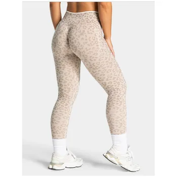 New Seamless Women's Gym Leopard Print Yoga Pants High Waisted Contrasting White Edge Knitted Leggings Yoga Exercise Leggings 1