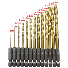 

13pcs HSS High Steel Drill Bit Set 2.1-4.3'' Length Hex Shank Bits 1.5mm-6.5mm For Cordless Screwdriver Power Tools Parts