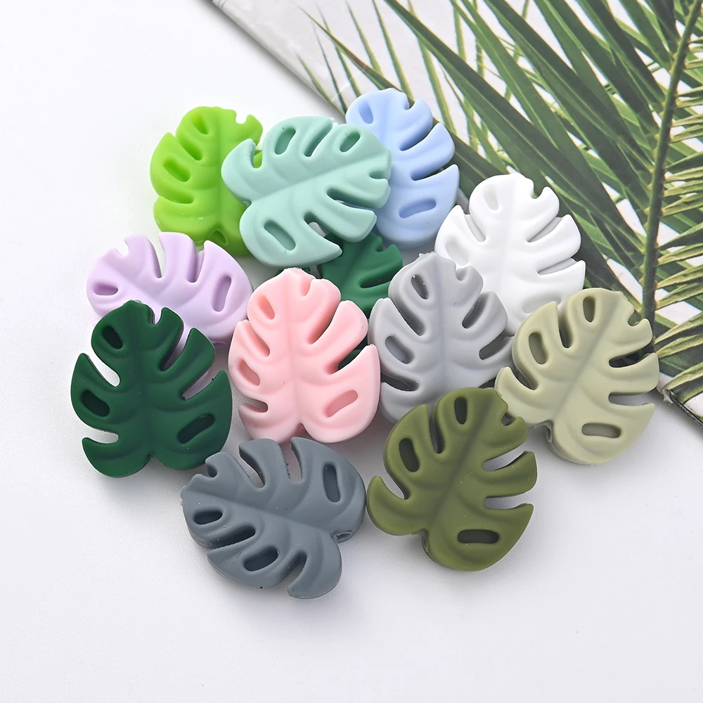 10Pcs New Leaf Pattern Baby Silicone Teether Beads DIY Infant Chew Nursing Teether Goods Toy Pacifier Chain Making Accessories 5