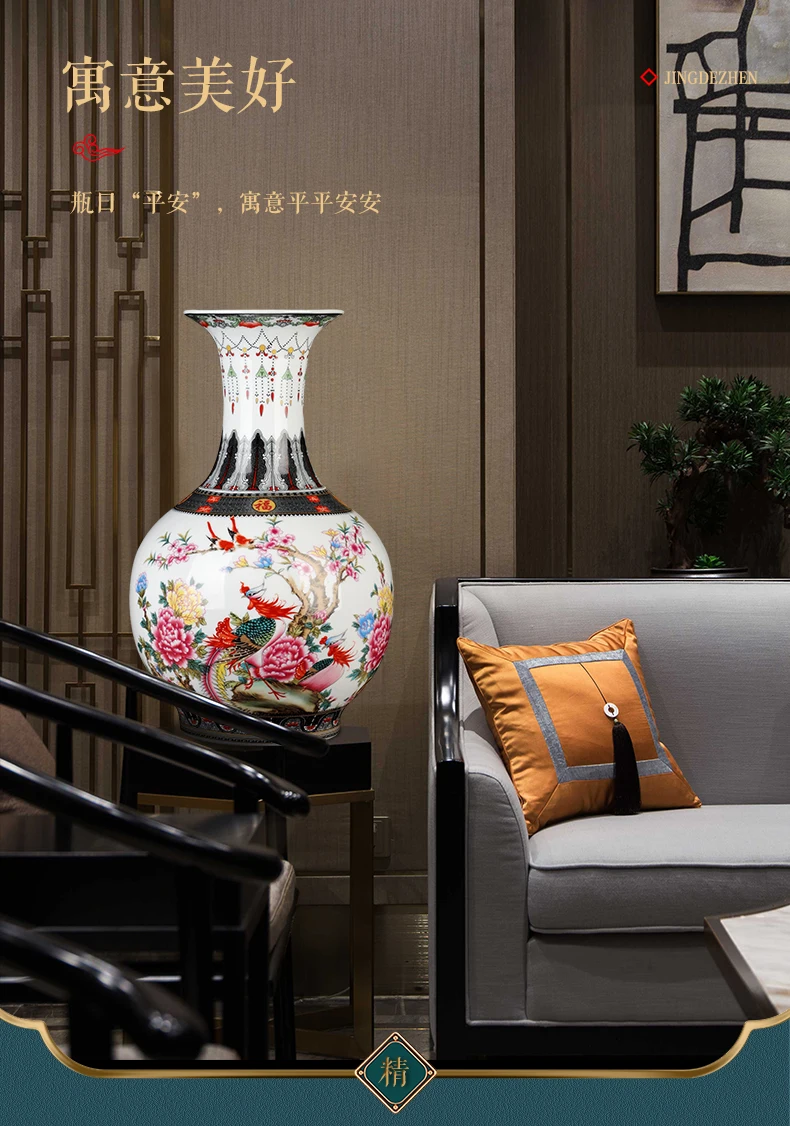 36cmLarge vaseChinese Jingdezhen Ceramics Blue White Porcelain Flower Vase Ornaments Home Livingroom Decoration Study Room Furni