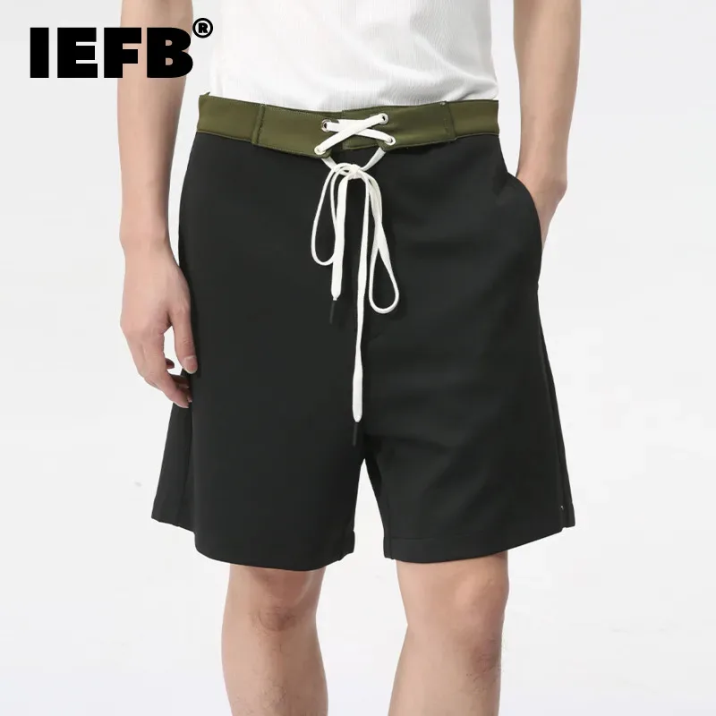 

Шорты IEFB мужские спортивные, минималистичные Свободные повседневные однотонные прямые штаны до колена, на шнуровке, лето 2024 9C6130