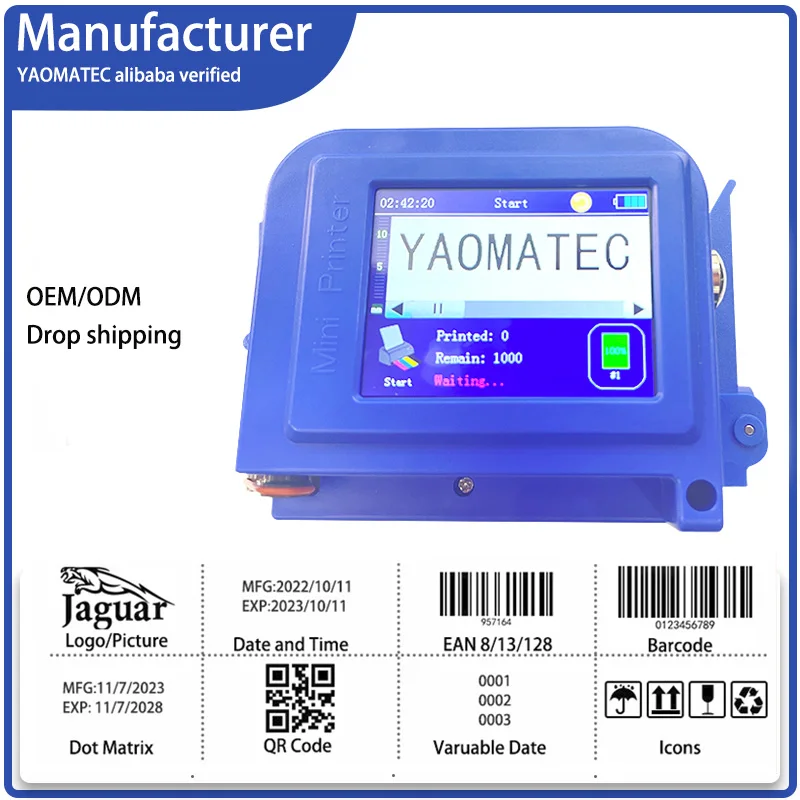 Mini Portátil Impressora Térmica Jato de Tinta Handheld Jet Printer qr Bar Batch Code Data Logo Expiry Label 25 Language 12.7 mm
