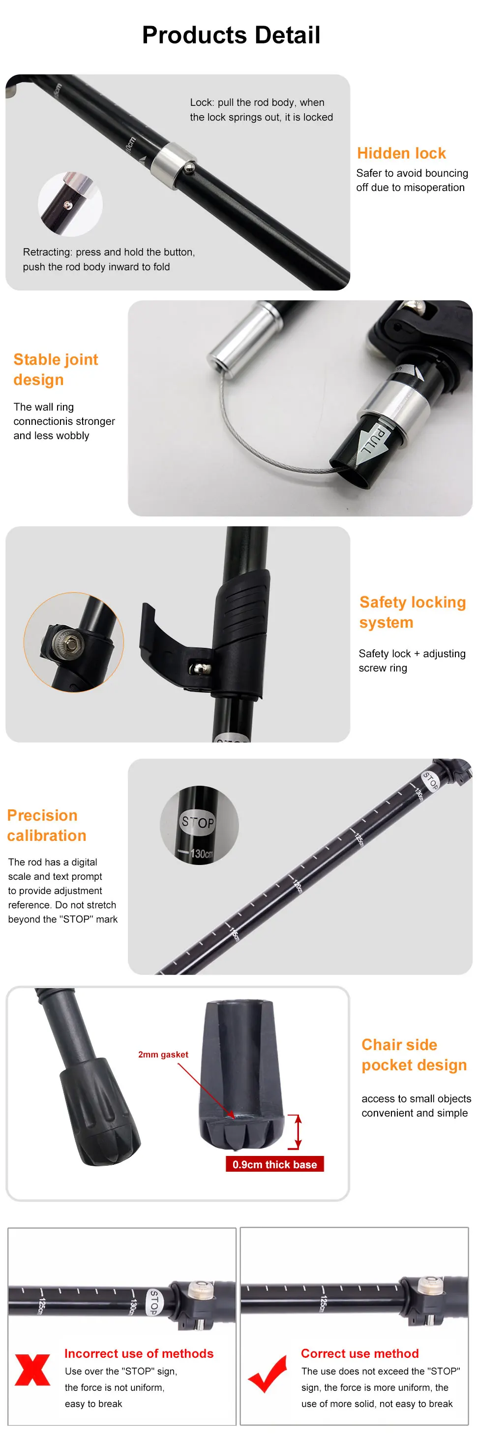 WESTTUNE Outdoor Fold Trekking Pole 5-Section Collapsible Telescopic Stick Camping Lightweight Walking Hiking Climbing Stick