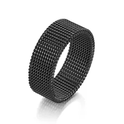 Modern Gold and Black Stainless Steel Mesh Band Ring - Fashion Jewelry - 8 (DG3202)