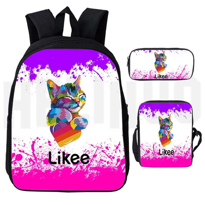 

Likee set "LIKEE 1 (Like Video)" 3D Print app Bag 3pcs/set Zipper Backpack Pencil Case Bagpack Bookbag School Bags Russia Type