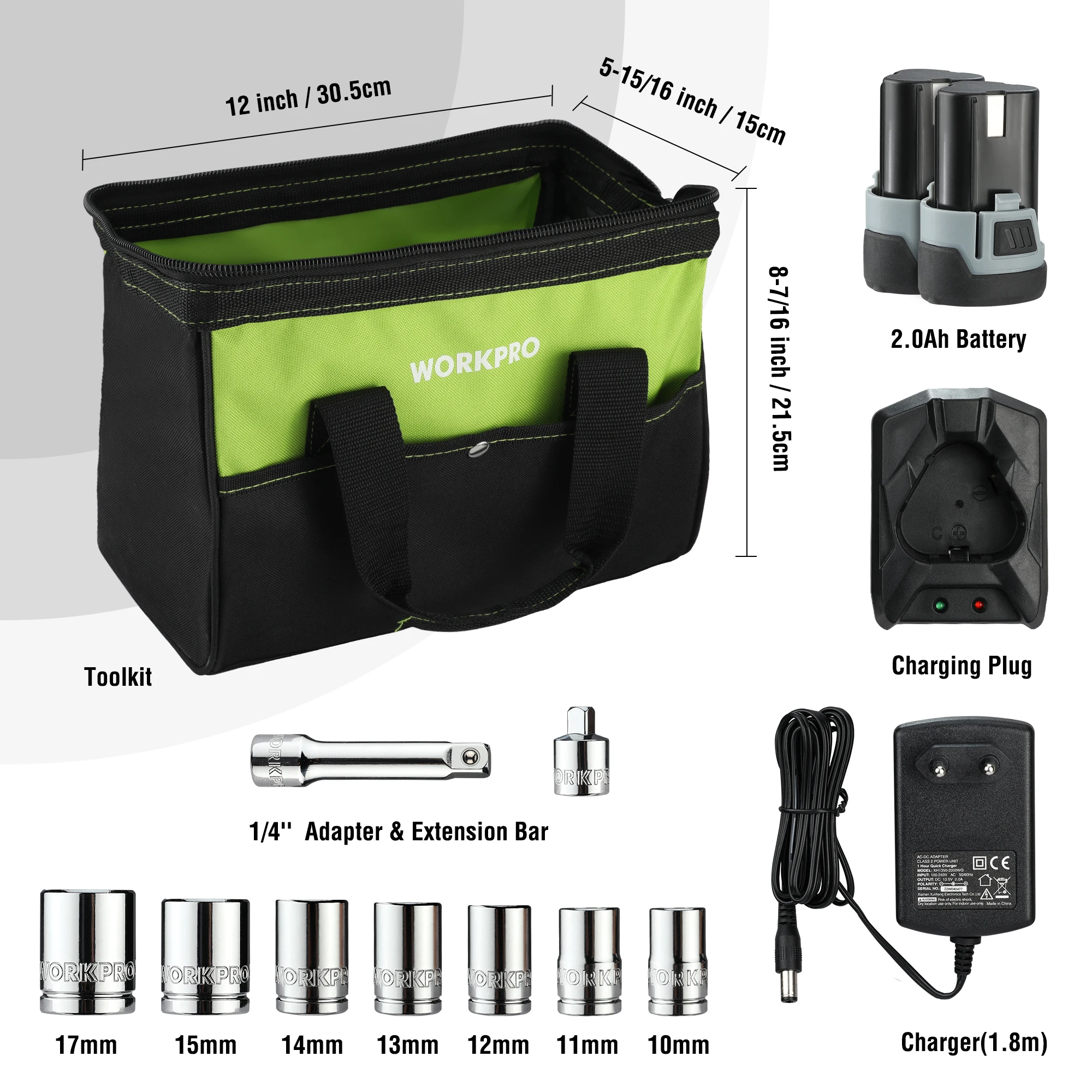 WORKPRO 무선 전기 렌치, 12V 3/8 래칫 렌치 세트, 앵글 드릴 스크루 드라이버, 나사 너트 제거, 자동차 수리 도구, 45NM