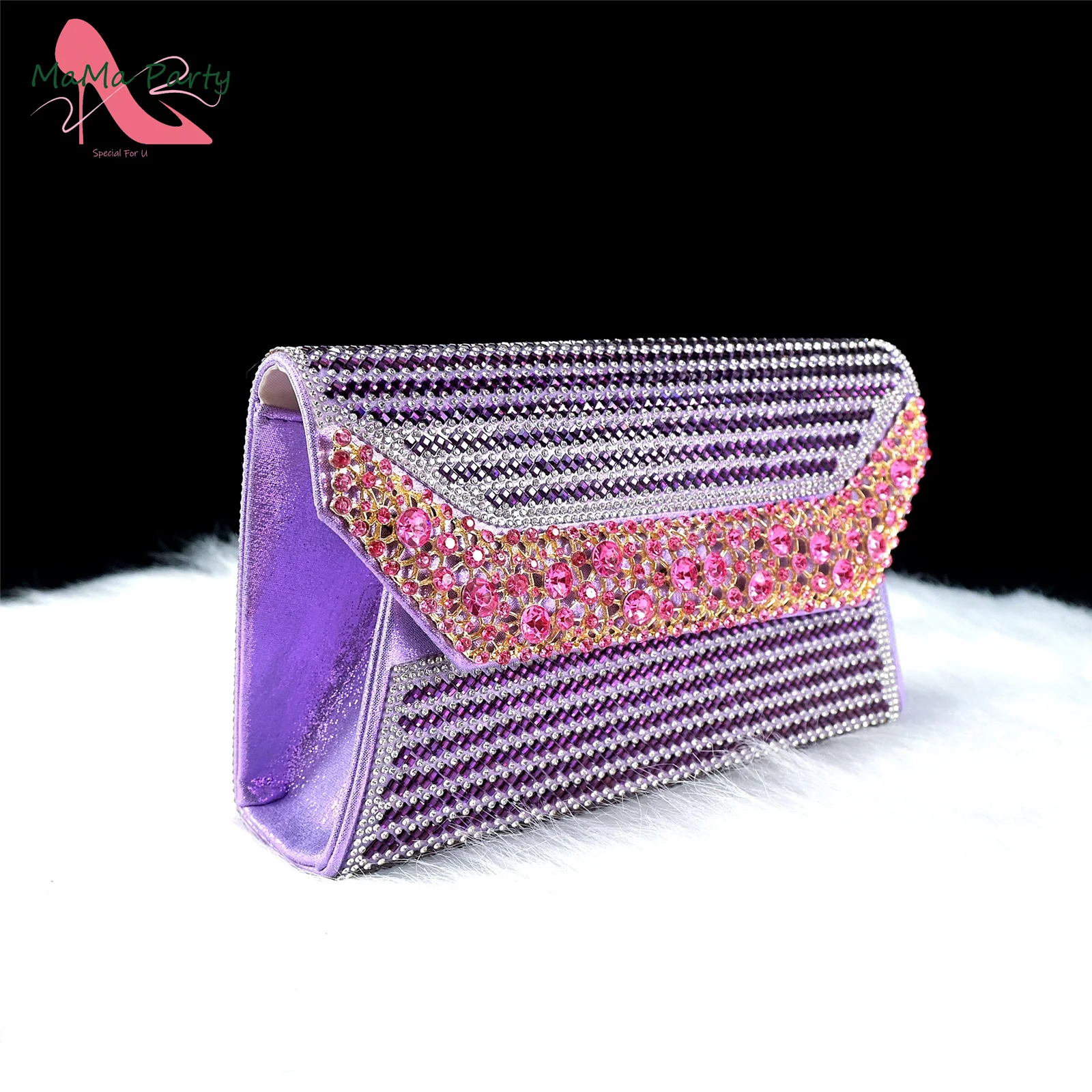 Purple Color New Design Nigerian Women Shoes and Hand Bag Set with Shinning Crystal High Quality Comfortable Heels for Dress