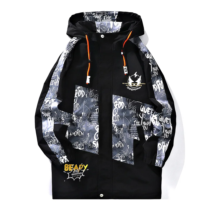 

Casual 2022 Autumn Loose Mid-Length Hooded Jackets Mens Outwear Windbreaker Hip Hop Long Coats Plus Size Overcoat Tops Clothing