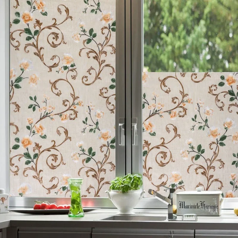 2/3m Flower Window Film Vinyl Opaque Glass Film Privacy Protection Glass 3D Stickers Stained Window Glass Films Home Decoration 2