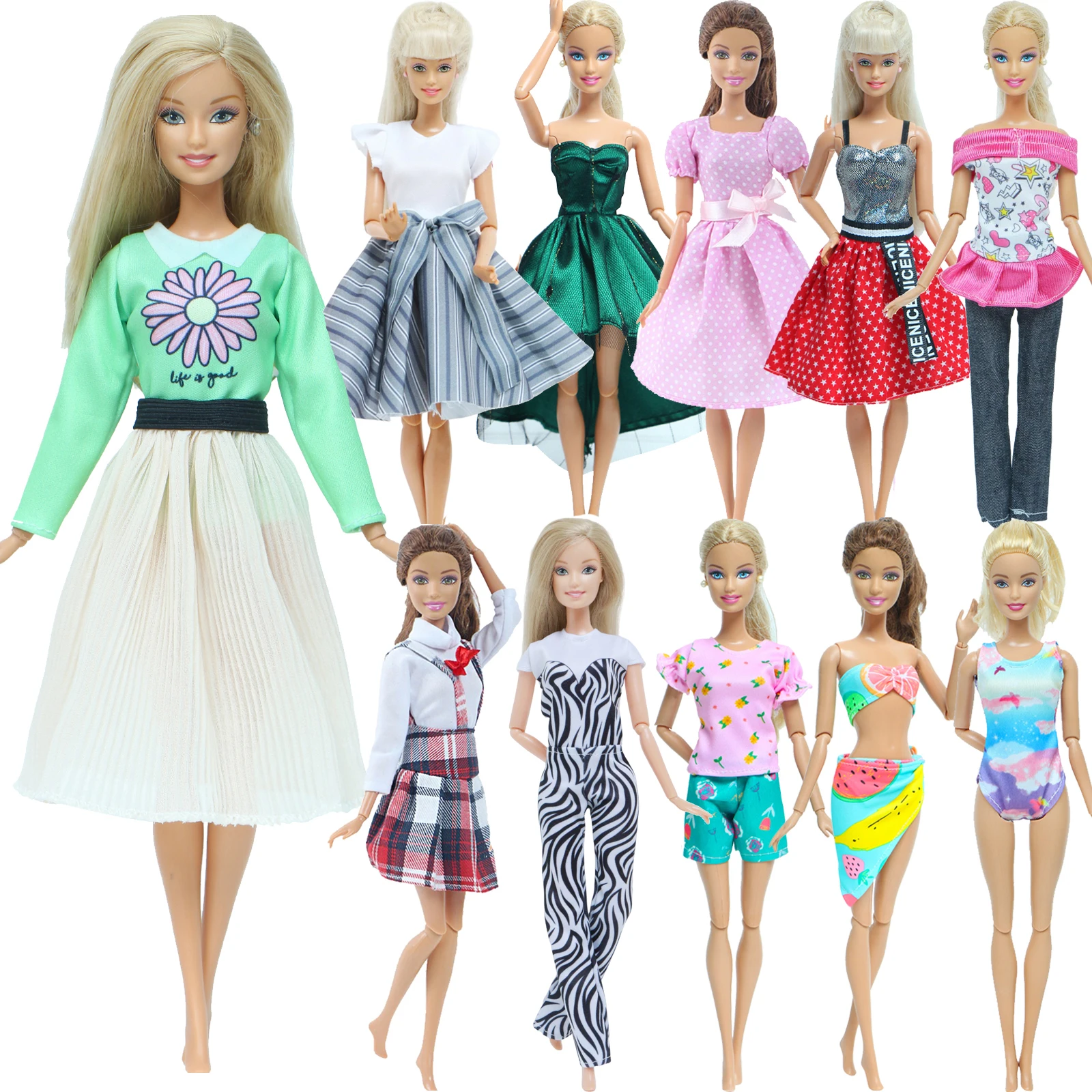 1 Set Fashion Multicolor Outfit Wave Point Dress Shirt Denim Grid Skirt 11.5 Inch 11.8" 30cm Girl Doll Accessories Clothes