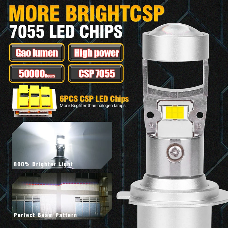 H7 H4 H11 Bi LED Headlight Bulbs Mini Projector Lens 1000W High Low Beam 9005 HB3 9006 HB4 H8 H9 7055 CSP Chip Car Light 12V 24V