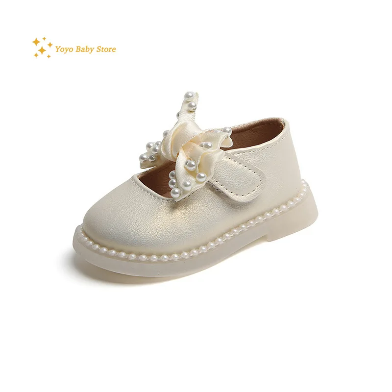 Baby Girls Big Bow Shoes Low Heel Flower Wedding Party Dress Shoes Princess For Kids Toddler Leather