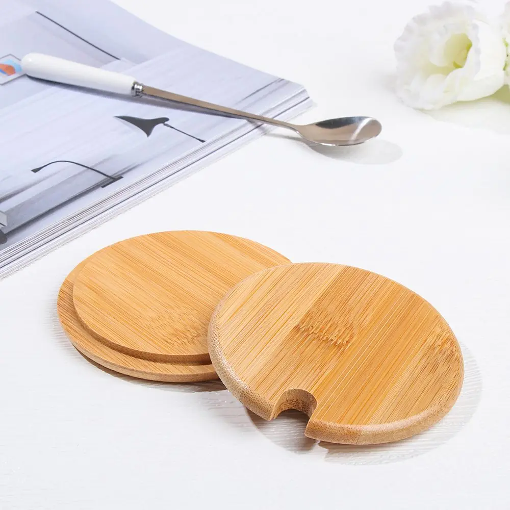 Wooden Jar Lids Wood Lid With Spoon Hole for Mason Jar Cap Can Mug Cover Seasoning Bottle Kitchen Organization