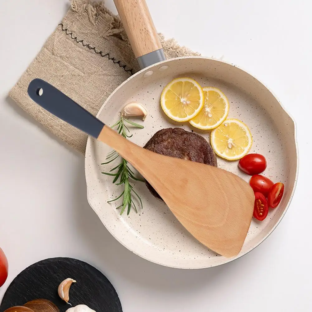 Cooking Shovel Ergonomic Wooden Spatula Soup Spoon Set for Stir-fry Pan Rice Non-slip Heat-resistant Kitchen Utensils