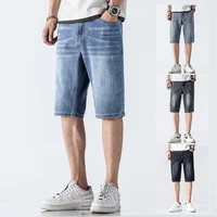 Washed Stretch Summer Denim Shorts for Men Straight Classic Casual Business Short Jeans Korean Breathable Soft Men's Shorts