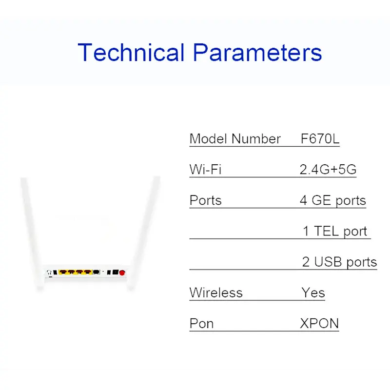 F670L XPON ONT ONU 4GE +1TEL+2USB Dual Band WIFI GPON EPON OLT 2.4G/5G AC WIFI ONU Second hand Without Power Supply