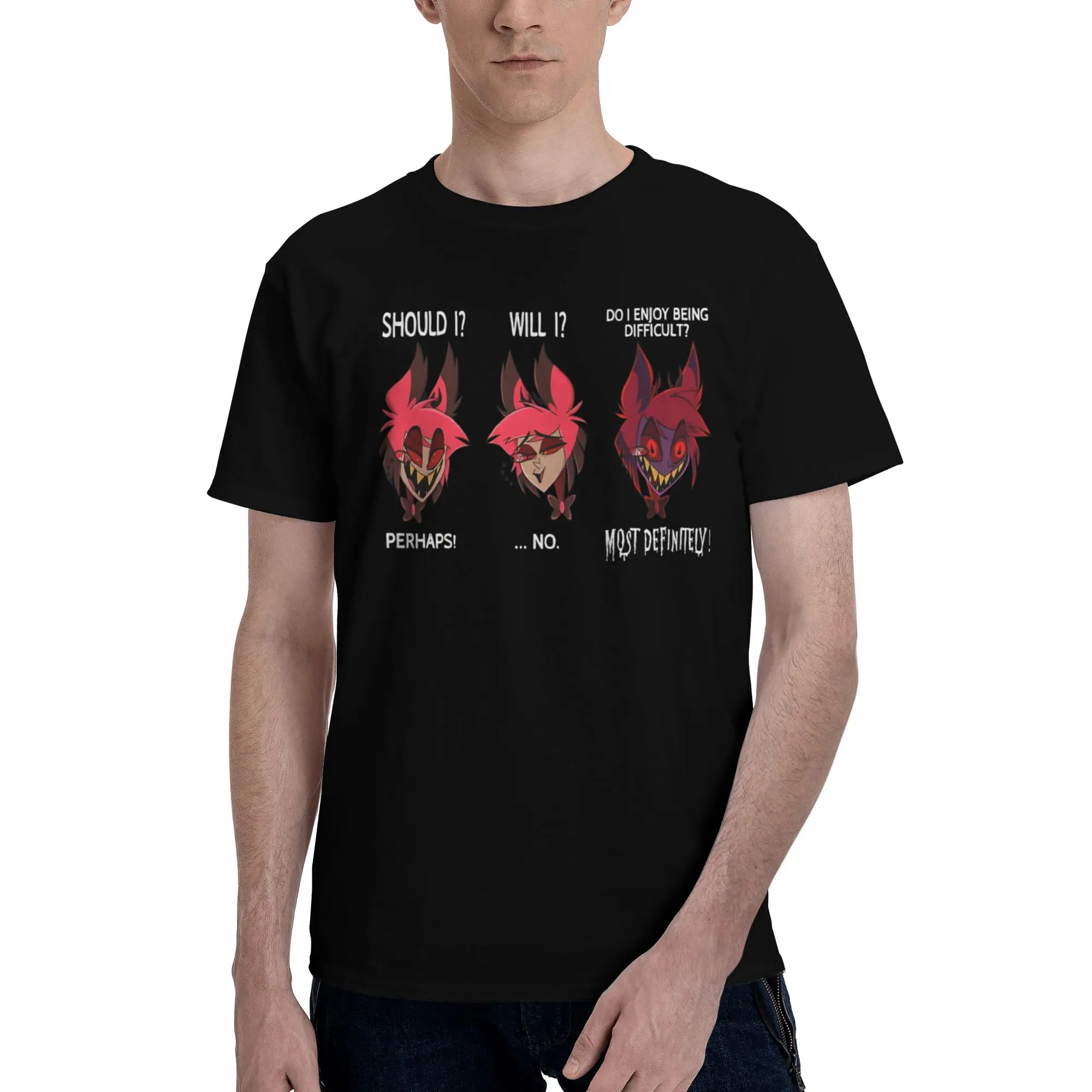 Alastor Should Will Do Herren-T-Shirts, Hazbin Hotel, humorvolle T-Shirts, kurzärmelig, Rundhalsausschnitt, 100 % Baumwolle, klassisches Kleidungs-T-Shirt