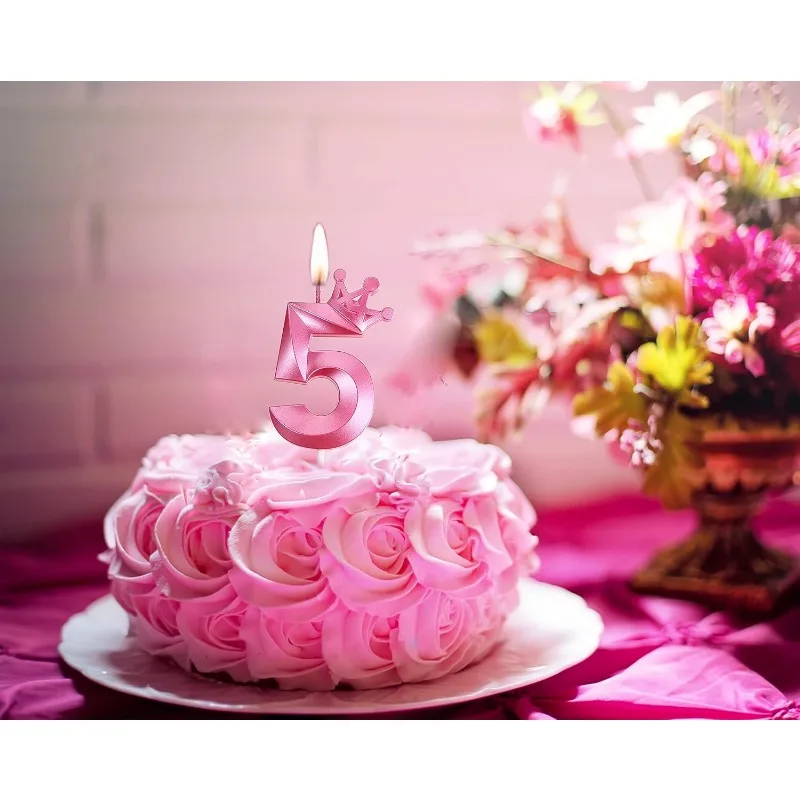 Crown Rose Diamond Birthday Candles 0-9 Digital Cake Topper Number Wedding Cakes Dessert Decor Birthday Party Supplies