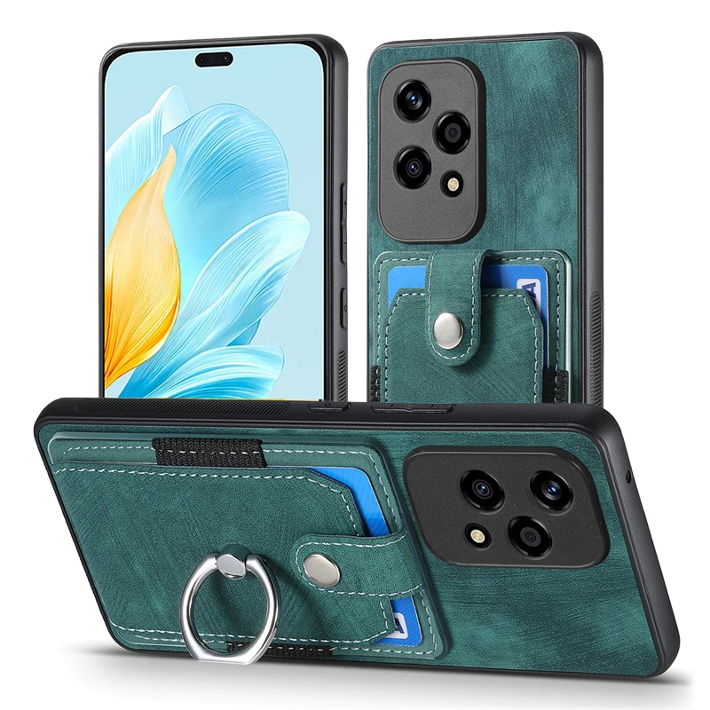 Luxury Leather Magnetic Wallet Case with Ring Stand and Card Slot Cover