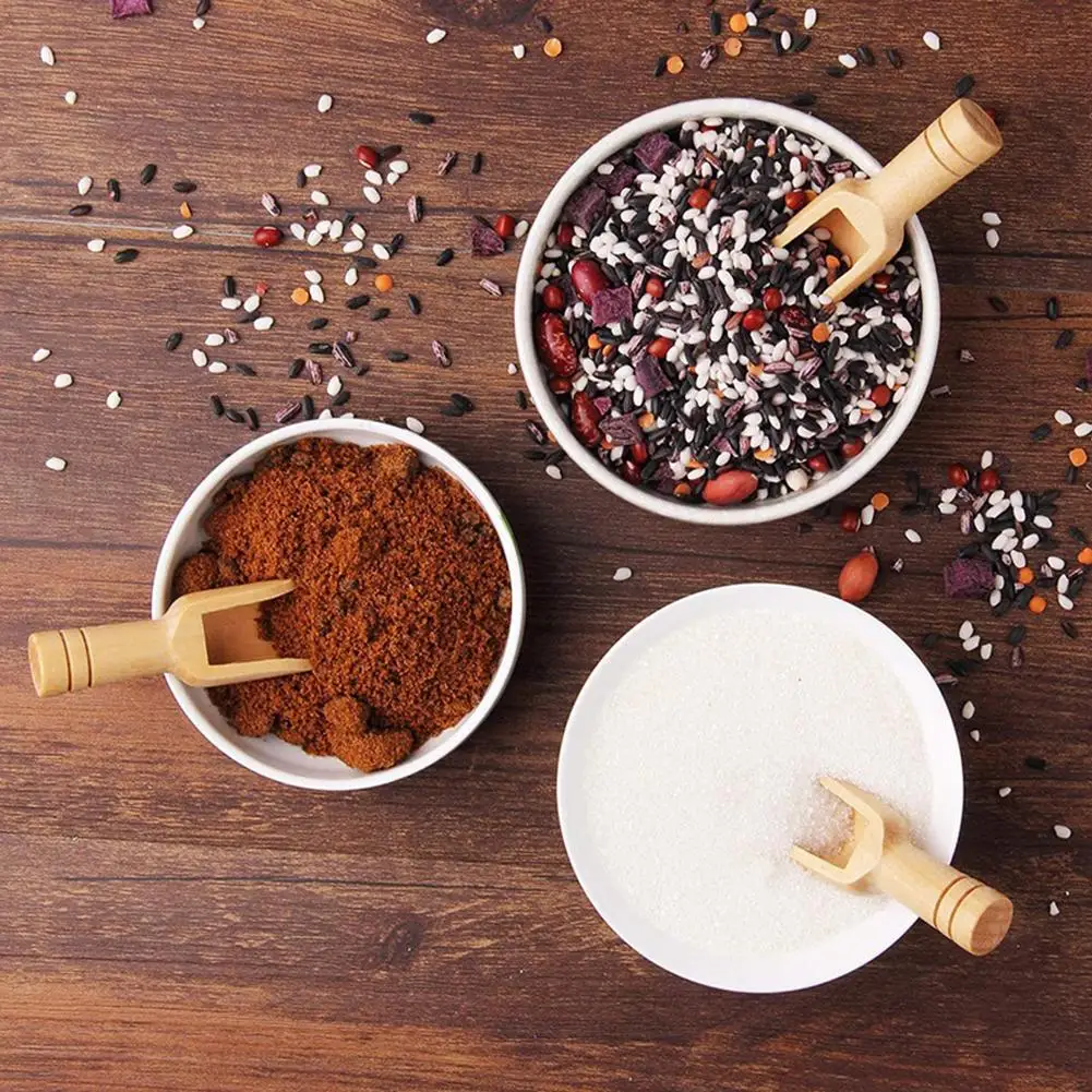 Wooden Handle Small Salt Shovel Scoop Teaspoon Ground Milk Powder Coffee Scoops Condiment Spoon 5pcs wooden spoon