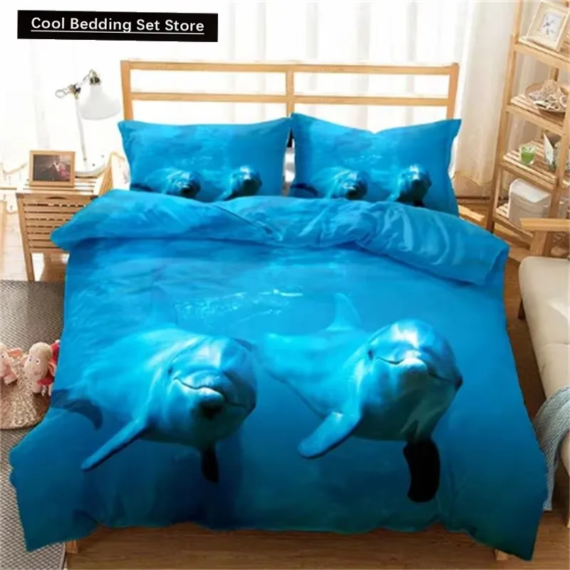 Hot Dolphin Bedding Sets Anime Sea HD Dolphin Bedspread for Teens Girls Fashion Twin Single Queen King Full Size Duvet Cover 3