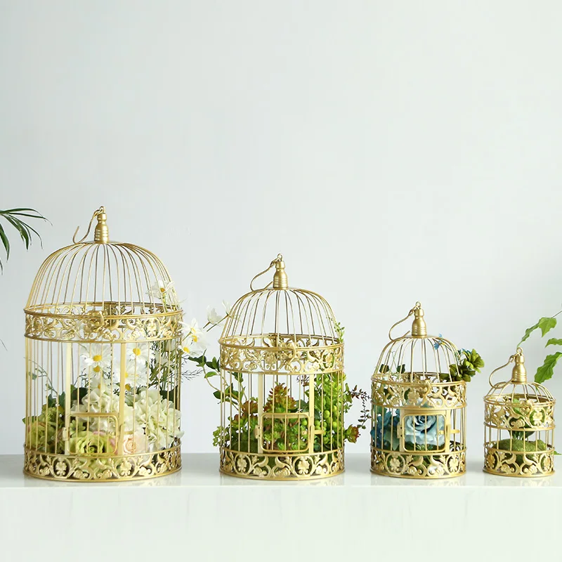 Metal Bird Cage Decoration Gold Wrought Iron Wedding Prop