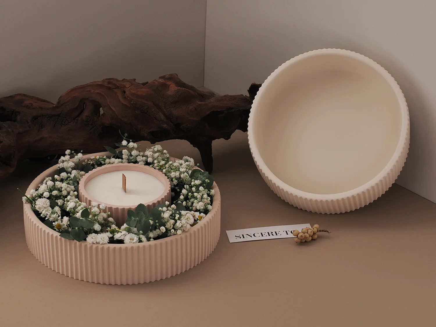 Big Round Stripe Candle Jar Silicone Molds DIY Handmade Cement Plaster Flower Pot Storage Bowl Candle Tray Resin Mold Home Decor