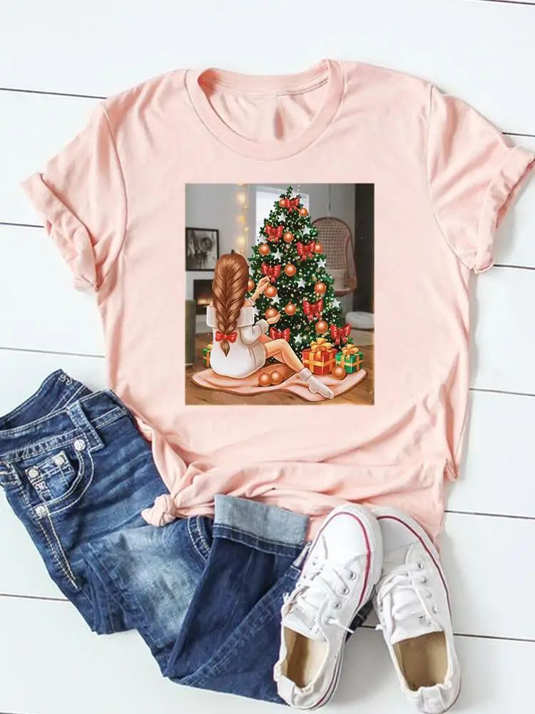 

Holiday Christmas Print Top Women Female Fashion T Shirt Lovely Style Trend Cute Clothes Graphic T-shirt Ladies Clothing Tee