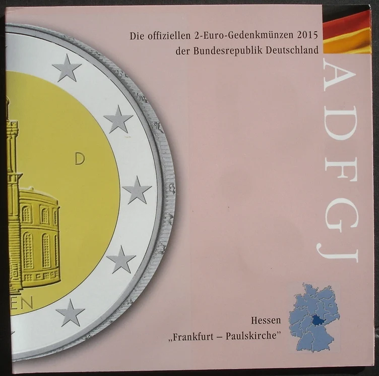 

On 2015 Commemorative Coin Adfgj Paul Church in Hesse Germany Marked Five Pieces of 2 Euro DMD