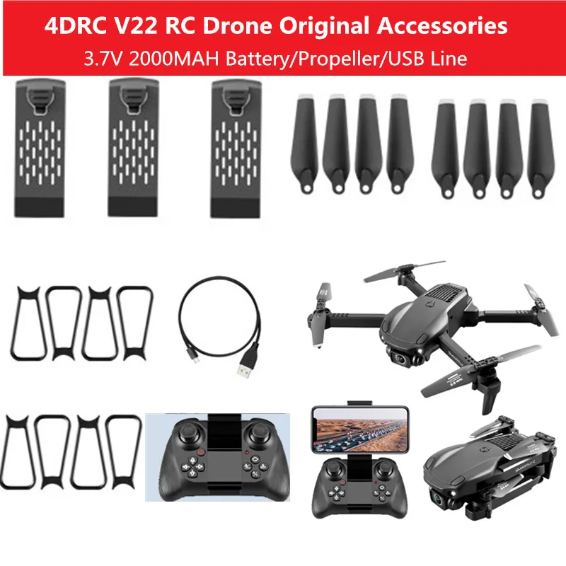 V22 Obstacle Avoidance Drone Spare Parts 3.7V 2000mAh battery Propeller