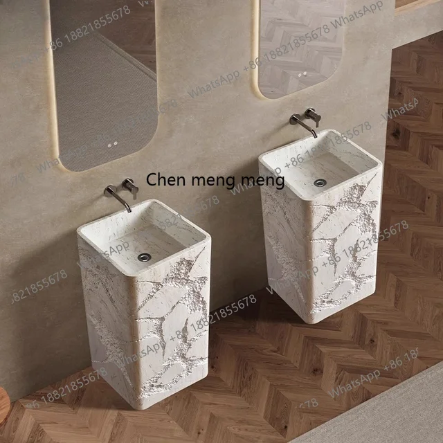 อ่างล้างหน้าทรงเสา Travertine แบบติดตั้งในตัว ตั้งแต่พื้นจรดเพดาน พร้อมอ่างล้างหน้าแนวตั้ง 3