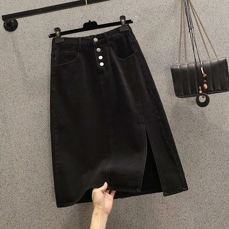 

Black Denim Midi Elegant High-Waisted Women'S Spring Autumn Winter Skirts Korean Style Fashion 2022 Harajuku Clothes Kawaii