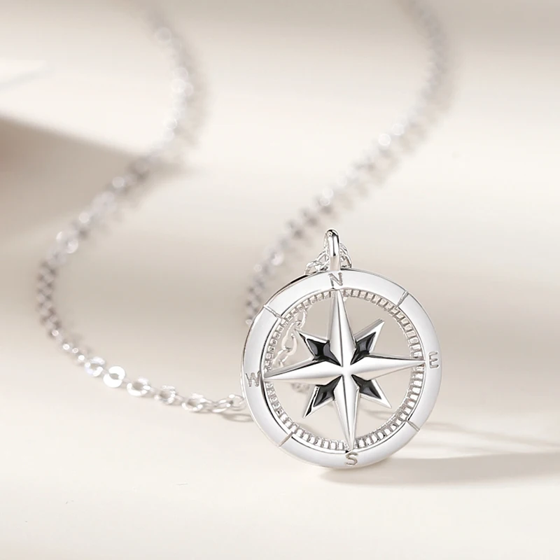 JIALY AAA CZ Star Compass S925 Sterling Silver Couple Necklace Simple Clavicle Chain For Women Birthday Jewelry Gift