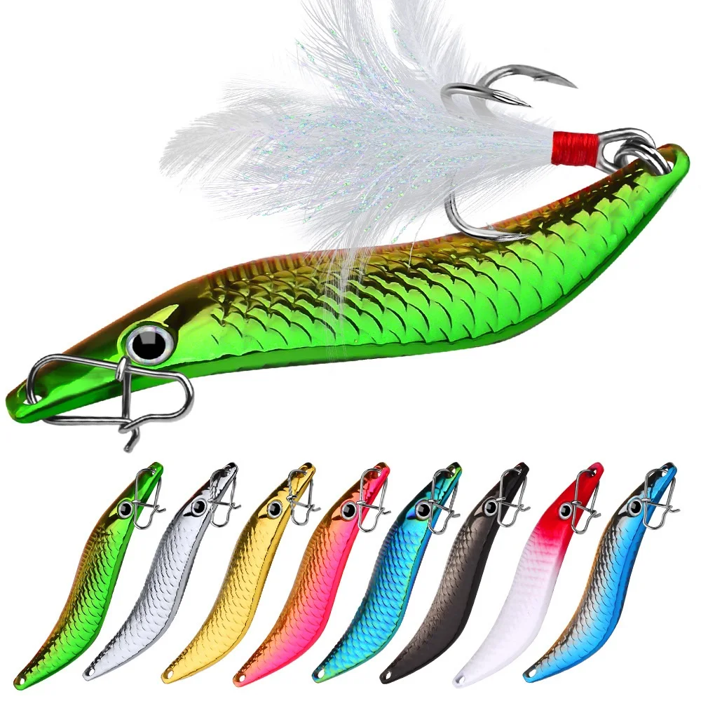 Metal VIB Leech Spinners Spoon Lures 7g 10g 15g 20g Artificial Bait With  Feather Hook Night Fishing Tackle for Bass Pike Perch