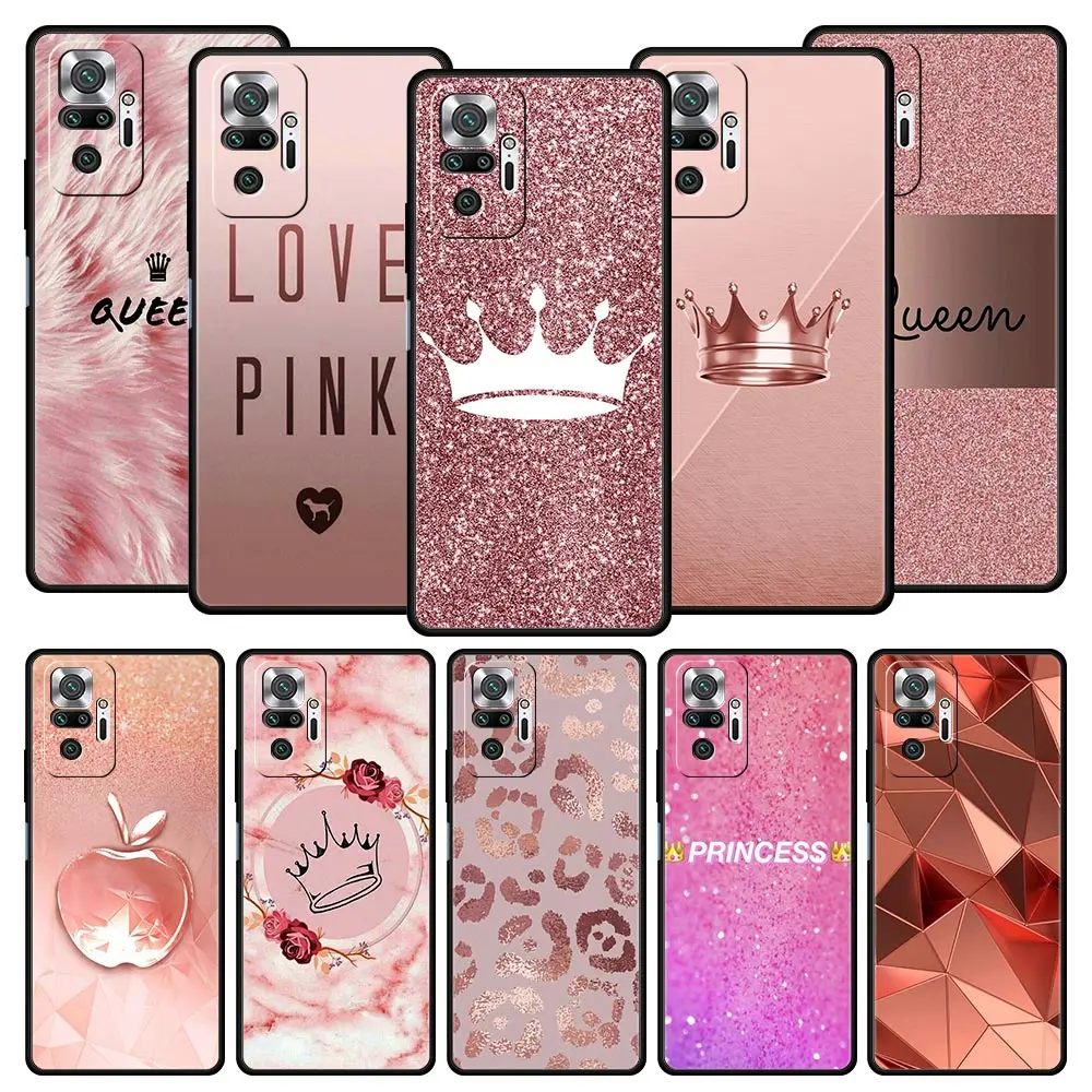 

Rose Gold Pink Princess Queen Phone Case For Xiaomi Redmi Note 12 11 10 9 9T 8 7 9s Pro Plus K50 K40 Gaming 10C 9C 9A Cover Soft