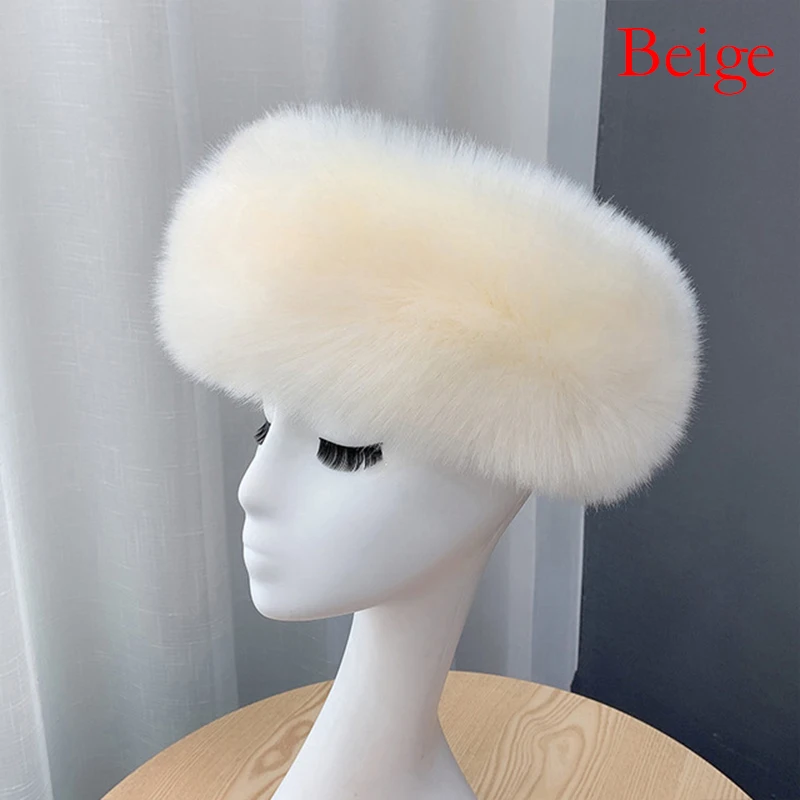 Winter Imitation Fur Hair Band Thick Hair Hoop Women'S Warm Without Top Fur Hat Outdoor Travel Wide Edge Plush Headband Ski Cap
